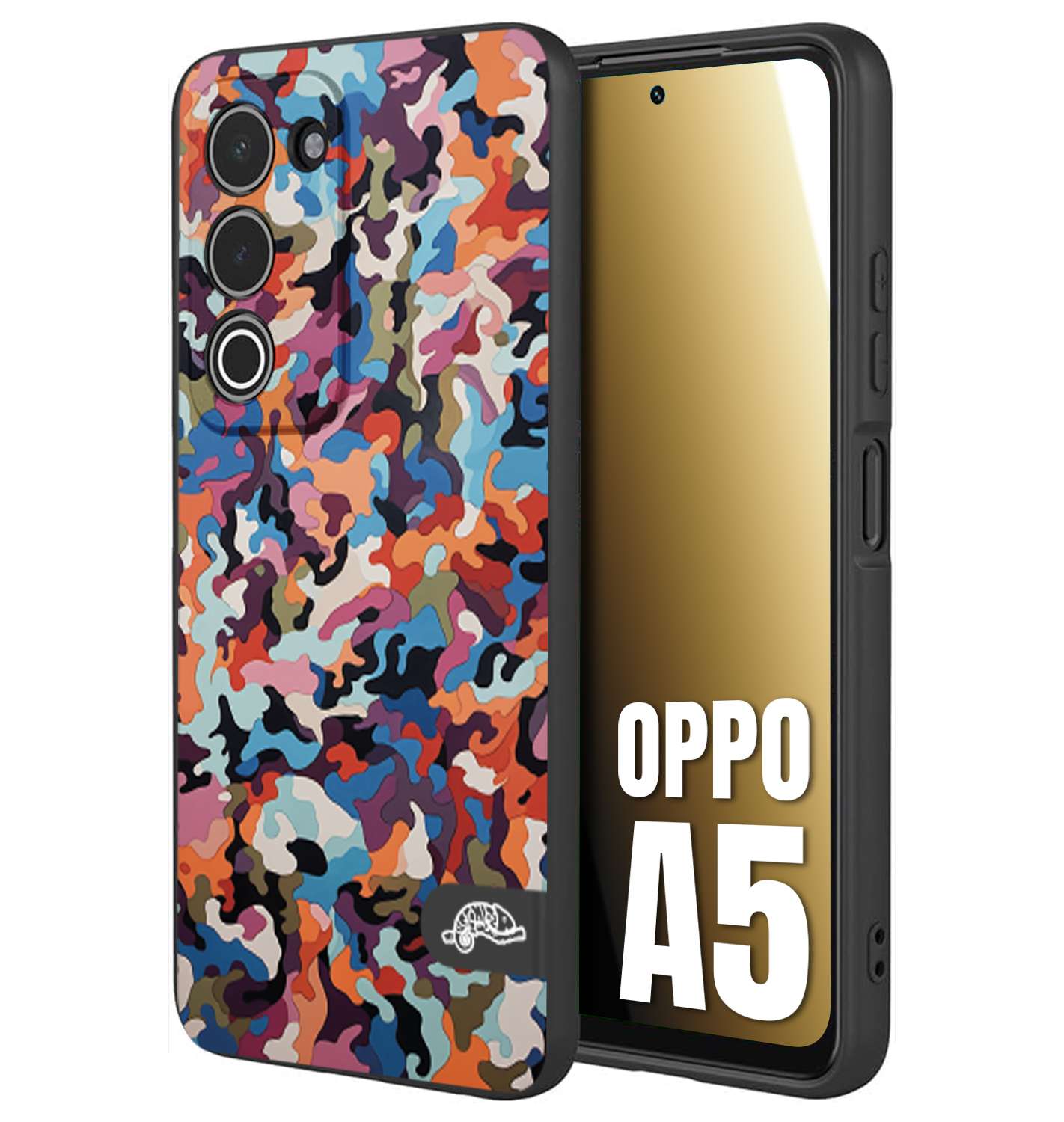 CUSTOMIZZA - Custodia cover nera morbida in tpu compatibile per Oppo A5 camouflage mimetico militare moderno blu arancio rosa