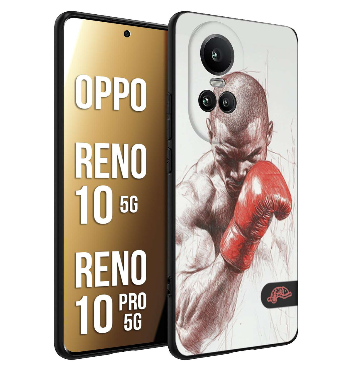 CUSTOMIZZA - Custodia cover nera morbida in tpu compatibile per Oppo Reno 10 5G - 10 PRO 5G pugilato pugili disegno tattoo guantoni box sport primo piano