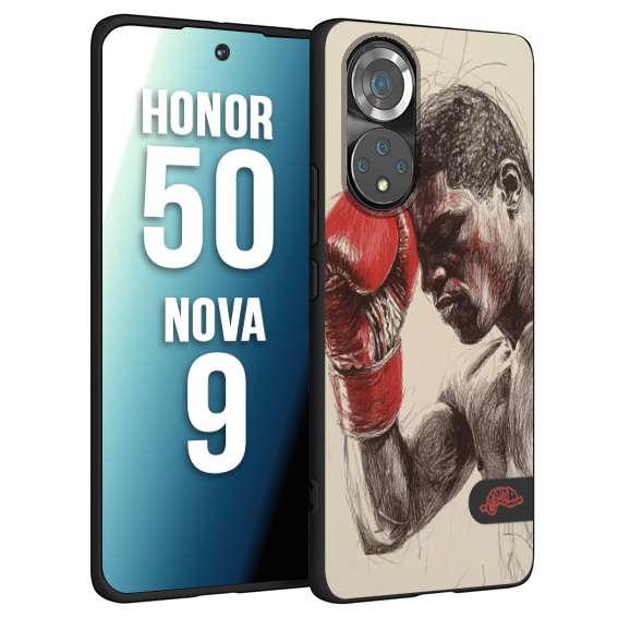 CUSTOMIZZA - Custodia cover nera morbida in tpu compatibile per Huawei Nova 9 - Honor 50 pugilato pugili disegno tattoo guantoni boxer pesi massimi
