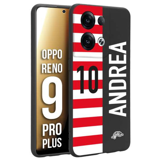 CUSTOMIZZA - Custodia cover nera morbida in tpu compatibile per Oppo Reno 9 PRO PLUS personalizzata calcio football nome e numero calciatori bianco rossa