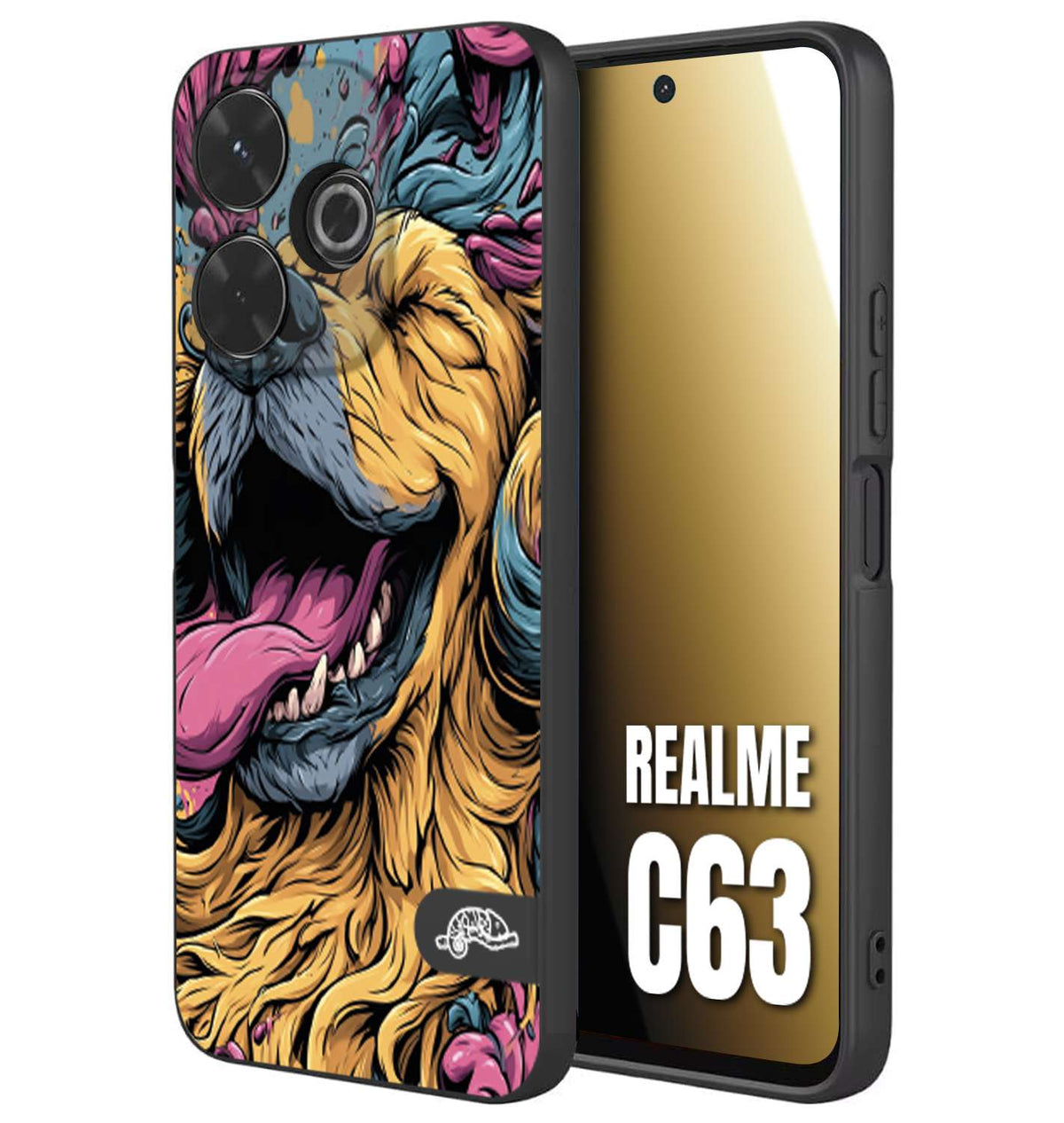 CUSTOMIZZA - Custodia cover nera morbida in tpu compatibile per Realme C63 Golden Retriever illustrazione cane pop art cane street art cartone animato