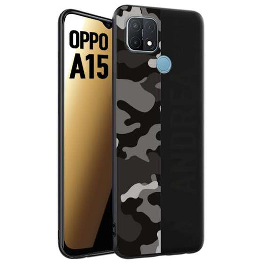 CUSTOMIZZA - Custodia cover nera morbida in tpu compatibile per Oppo A15 camouflage mimetico militare personalizzata nome