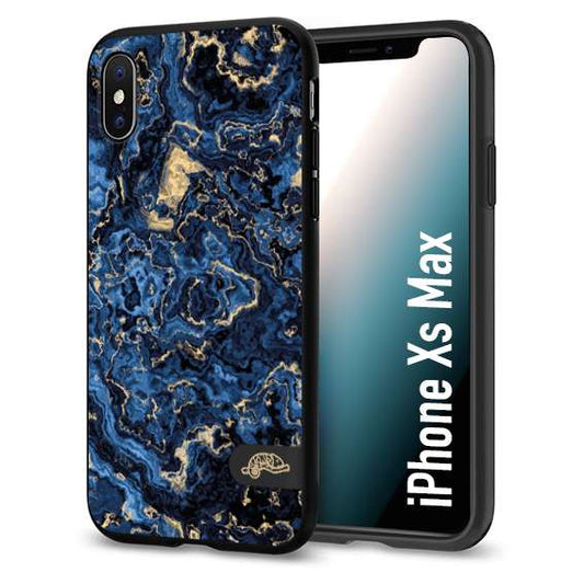 CUSTOMIZZA - Custodia cover nera morbida in tpu compatibile per iPhone Xs Max effetto marmo marble blu venature dorato psichedelico