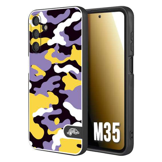 CUSTOMIZZA - Custodia cover nera morbida in tpu compatibile per Samsung M35 camouflage mimetico militare viola lilla giallo
