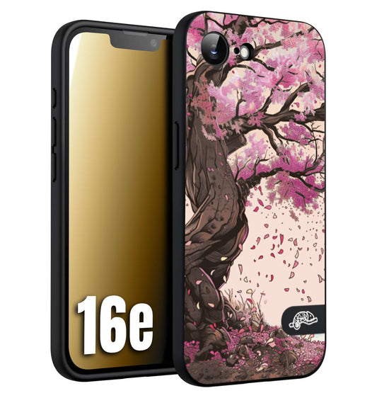 CUSTOMIZZA - Custodia cover nera morbida in tpu compatibile per iPhone 16E giapponese colori morbidi fiori di ciliegio rosa disegnata