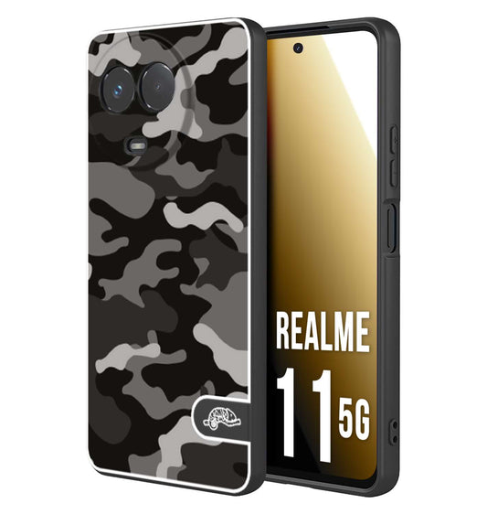 CUSTOMIZZA - Custodia cover nera morbida in tpu compatibile per Oppo Realme 11 5G camouflage mimetico militare nero black grigio