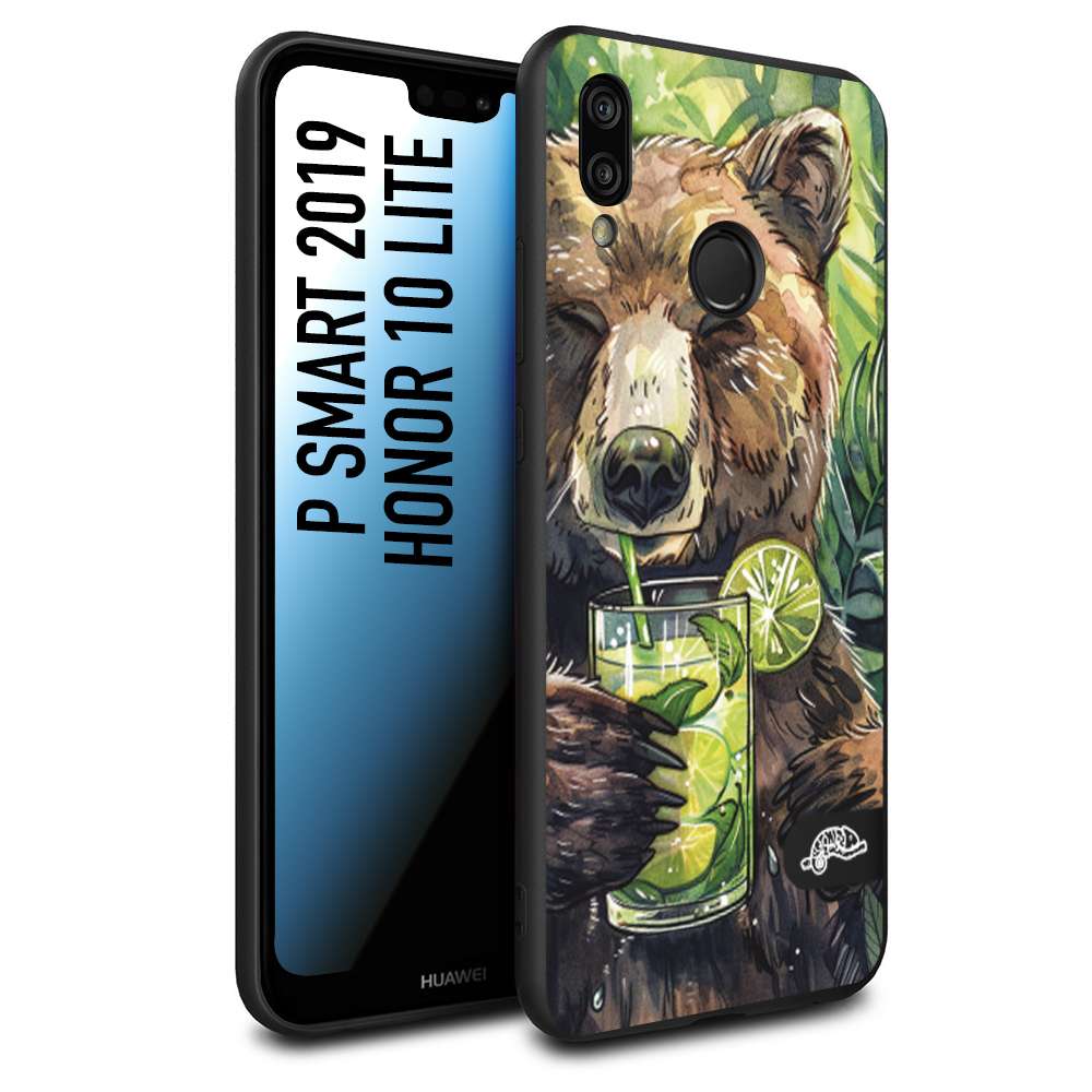 CUSTOMIZZA - Custodia cover nera morbida in tpu compatibile per Huawei P Smart 2019 fiori estate disegnata cocktails animali simpatici orso bear negroni