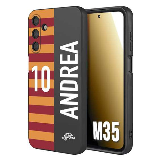 CUSTOMIZZA - Custodia cover nera morbida in tpu compatibile per Samsung M35 personalizzata calcio football nome e numero calciatori giallo rossi