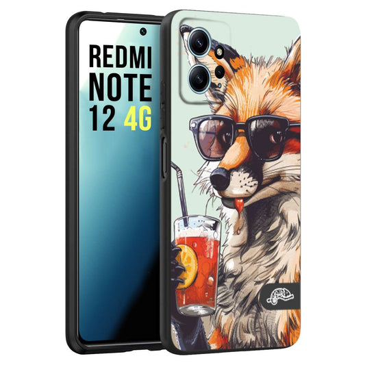 CUSTOMIZZA - Custodia cover nera morbida in tpu compatibile per Xiaomi Redmi Note 12 4G estate disegnata cocktails animali simpatici fox volpe negroni