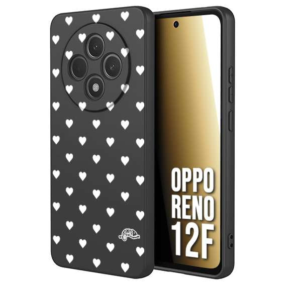 CUSTOMIZZA - Custodia cover nera morbida in tpu compatibile per Oppo Reno 12F cuori pois bianchi donna pin up vintage