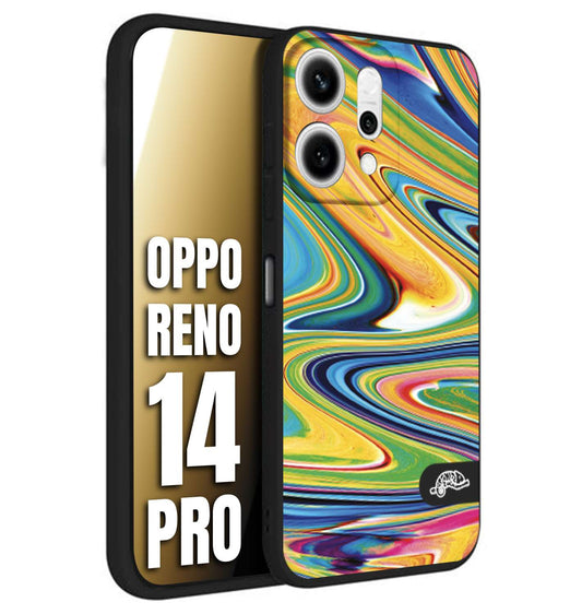 CUSTOMIZZA - Custodia cover nera morbida in tpu compatibile per Oppo Reno 14 PRO colorata fantasia vortice marmo arcobaleno gialla verde blu