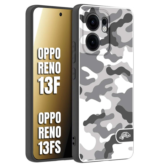 CUSTOMIZZA - Custodia cover nera morbida in tpu compatibile per Oppo Reno 13 F camouflage mimetico militare bianco white