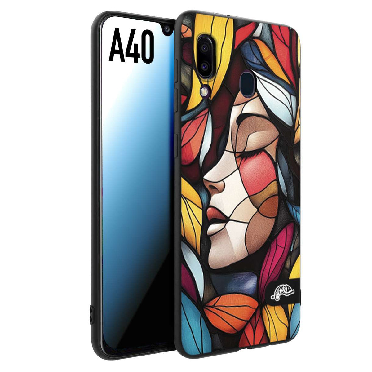 CUSTOMIZZA - Custodia cover nera morbida in tpu compatibile per Samsung A40 Vetrata artistica volto di donna profilo fogliare mosaico di vetro colorato