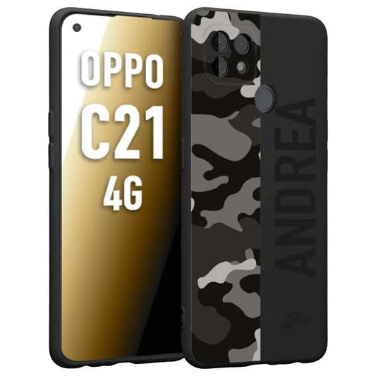 CUSTOMIZZA - Custodia cover nera morbida in tpu compatibile per Realme C21 4G camouflage mimetico militare personalizzata nome