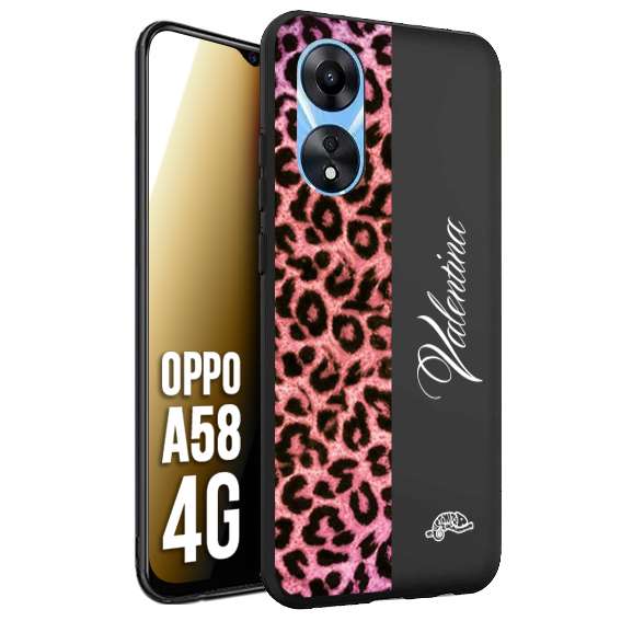 CUSTOMIZZA - Custodia cover nera morbida in tpu compatibile per Oppo A58 4G leopardato rosa fucsia personalizzata nome iniziali