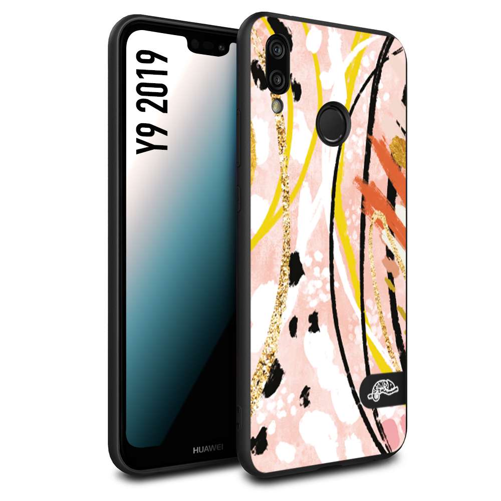 CUSTOMIZZA - Custodia cover nera morbida in tpu compatibile per Huawei Y9 2019 fiori astratti donna zebrato leopardato fantasia dorata gialla rosa colorata