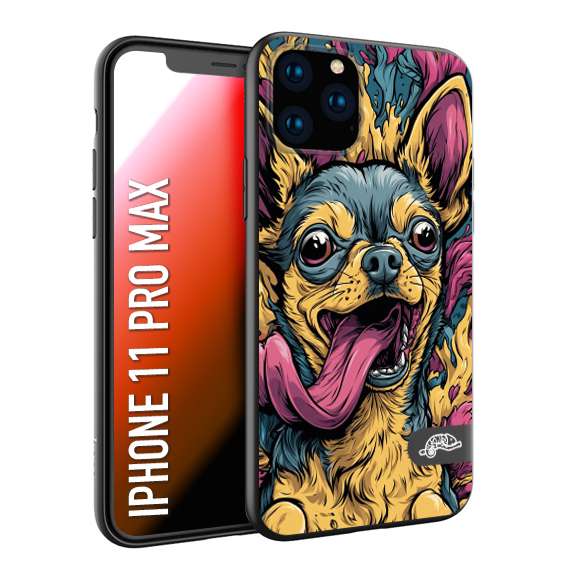 CUSTOMIZZA - Custodia cover nera morbida in tpu compatibile per iPhone 11 PRO MAX Chihuahua illustrazione cane pop art cane street art cartone animato