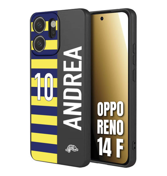 CUSTOMIZZA - Custodia cover nera morbida in tpu compatibile per Oppo Reno 14 F personalizzata calcio football nome e numero calciatori giallo blu