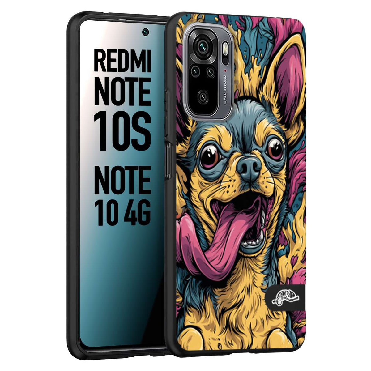 CUSTOMIZZA - Custodia cover nera morbida in tpu compatibile per Xiaomi Redmi Note 10S Chihuahua illustrazione cane pop art cane street art cartone animato