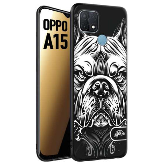 CUSTOMIZZA - Custodia cover nera morbida in tpu compatibile per Oppo A15 bulldog bianco a rilievo disegnato tattoo tatuaggio