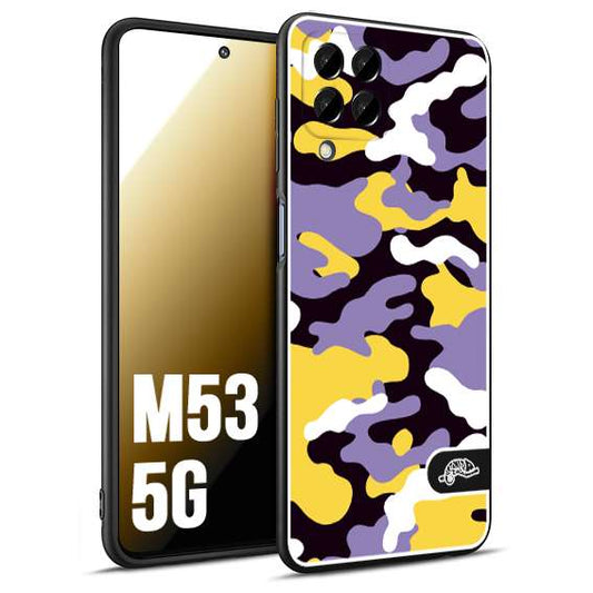CUSTOMIZZA - Custodia cover nera morbida in tpu compatibile per Samsung M53 5G camouflage mimetico militare viola lilla giallo