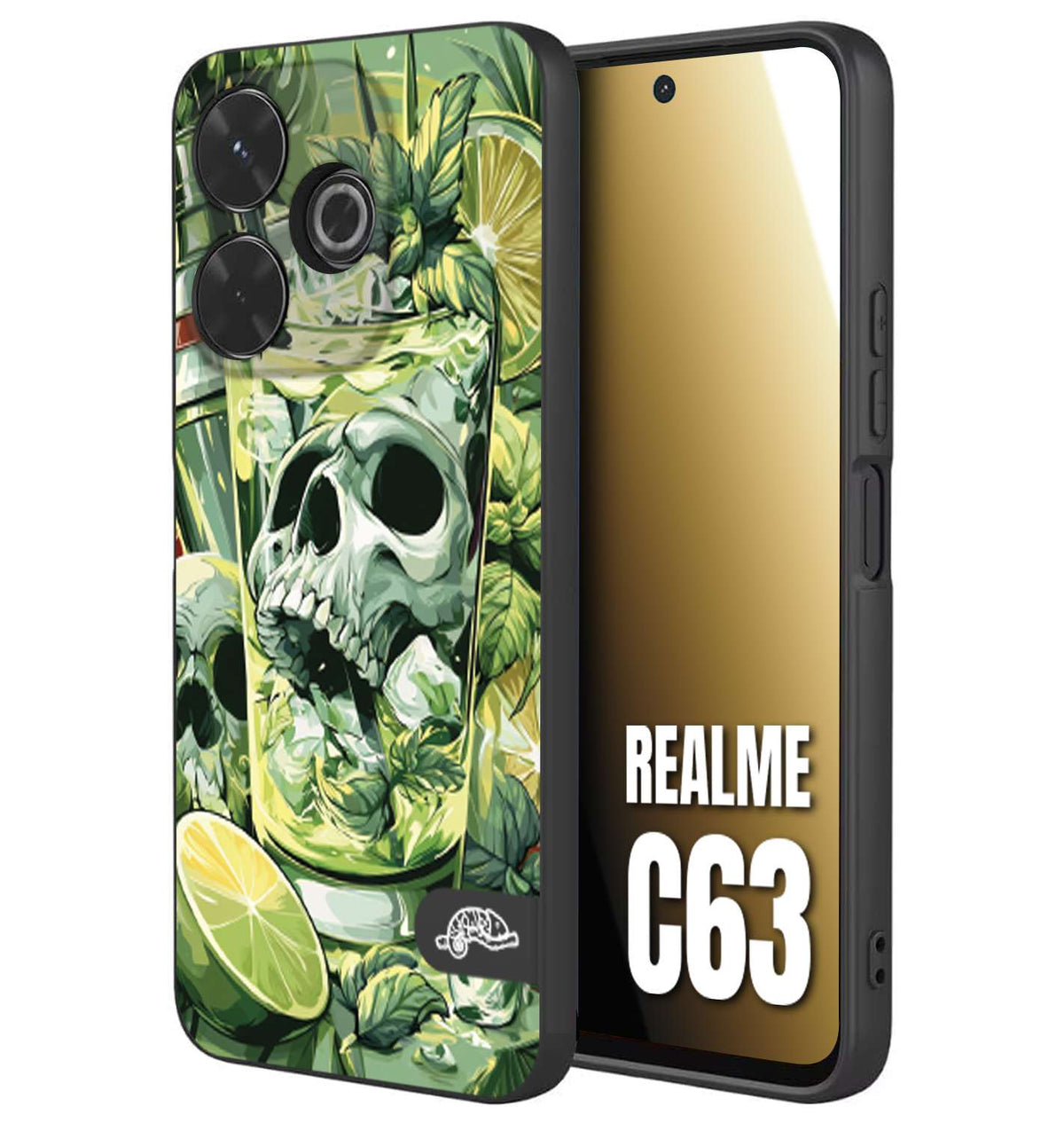CUSTOMIZZA - Custodia cover nera morbida in tpu compatibile per Realme C63 Mojito cocktail teschio illustrazione drink lime menta ghiacci tropicale street art