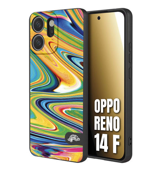 CUSTOMIZZA - Custodia cover nera morbida in tpu compatibile per Oppo Reno 14 F colorata fantasia vortice marmo arcobaleno gialla verde blu
