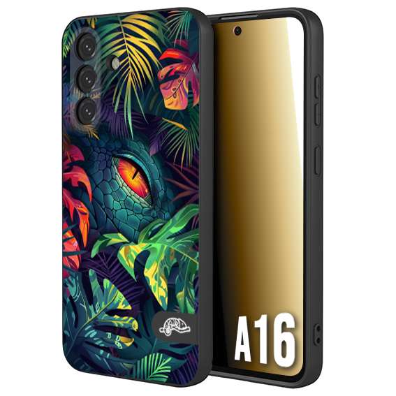 CUSTOMIZZA - Custodia cover nera morbida in tpu compatibile per Samsung A16 animali color giungla tropicale occhio di coccodrillo alligatore disegnato