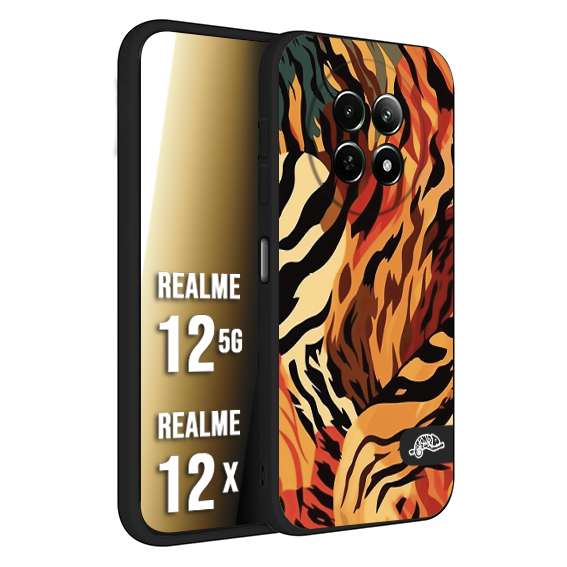 CUSTOMIZZA - Custodia cover nera morbida in tpu compatibile per Realme 12 5G - 12X leopardato maculato tigrato tiger colorata gialla rossa arancio