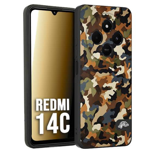 CUSTOMIZZA - Custodia cover nera morbida in tpu compatibile per Xiaomi Redmi 14C camouflage mimetico militare moderno blu marrone beige