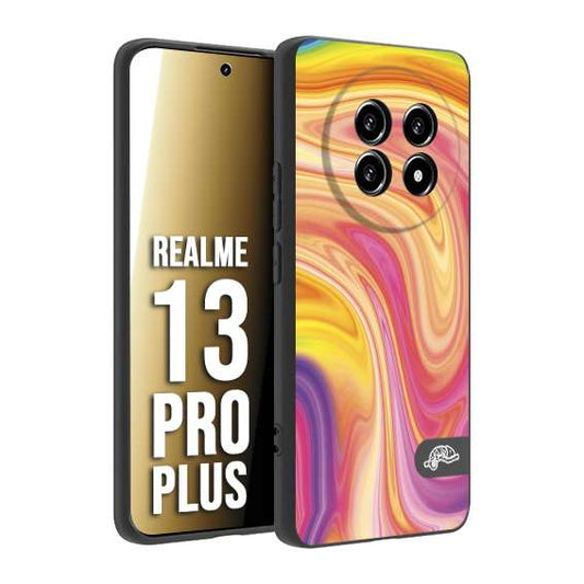 CUSTOMIZZA - Custodia cover nera morbida in tpu compatibile per Realme 13 PRO PLUS colorata fantasia vortice marmo onde rosa fucsia gialla