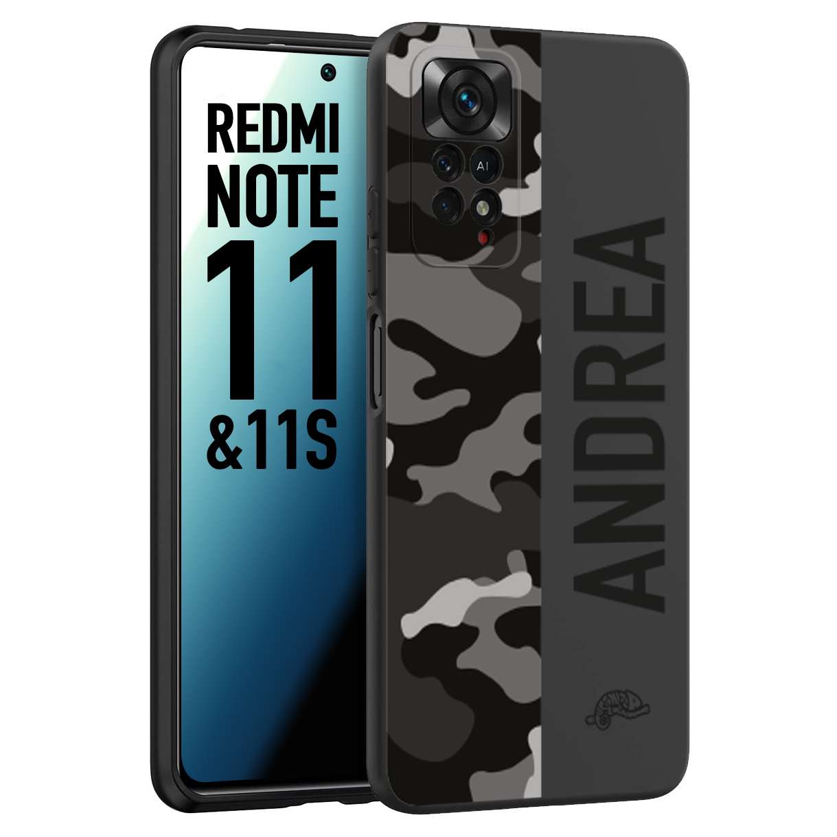 CUSTOMIZZA - Custodia cover nera morbida in tpu compatibile per Xiaomi Redmi Note 11 -  Note 11S camouflage mimetico militare personalizzata nome