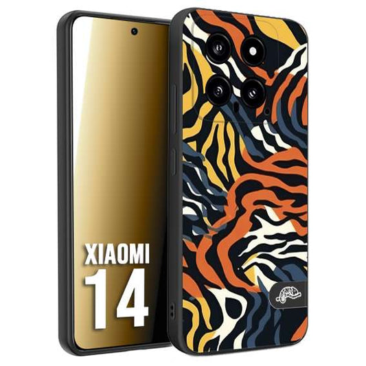CUSTOMIZZA - Custodia cover nera morbida in tpu compatibile per Xiaomi 14 leopardato maculato tigrato tiger colorata gialla blu arancio