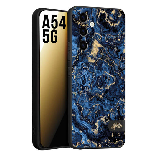 CUSTOMIZZA - Custodia cover nera morbida in tpu compatibile per Samsung A54 5G effetto marmo marble blu venature dorato psichedelico