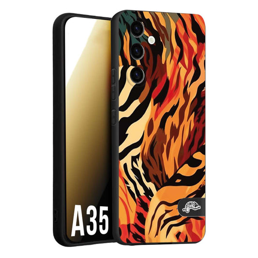 CUSTOMIZZA - Custodia cover nera morbida in tpu compatibile per Samsung A35 5G leopardato maculato tigrato tiger colorata gialla rossa arancio