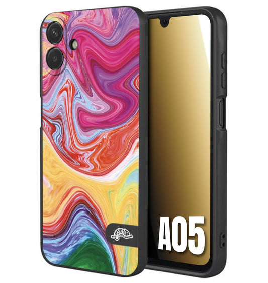 CUSTOMIZZA - Custodia cover nera morbida in tpu compatibile per Samsung A05 colorata fantasia vortice marmo onde verde fucsia gialla