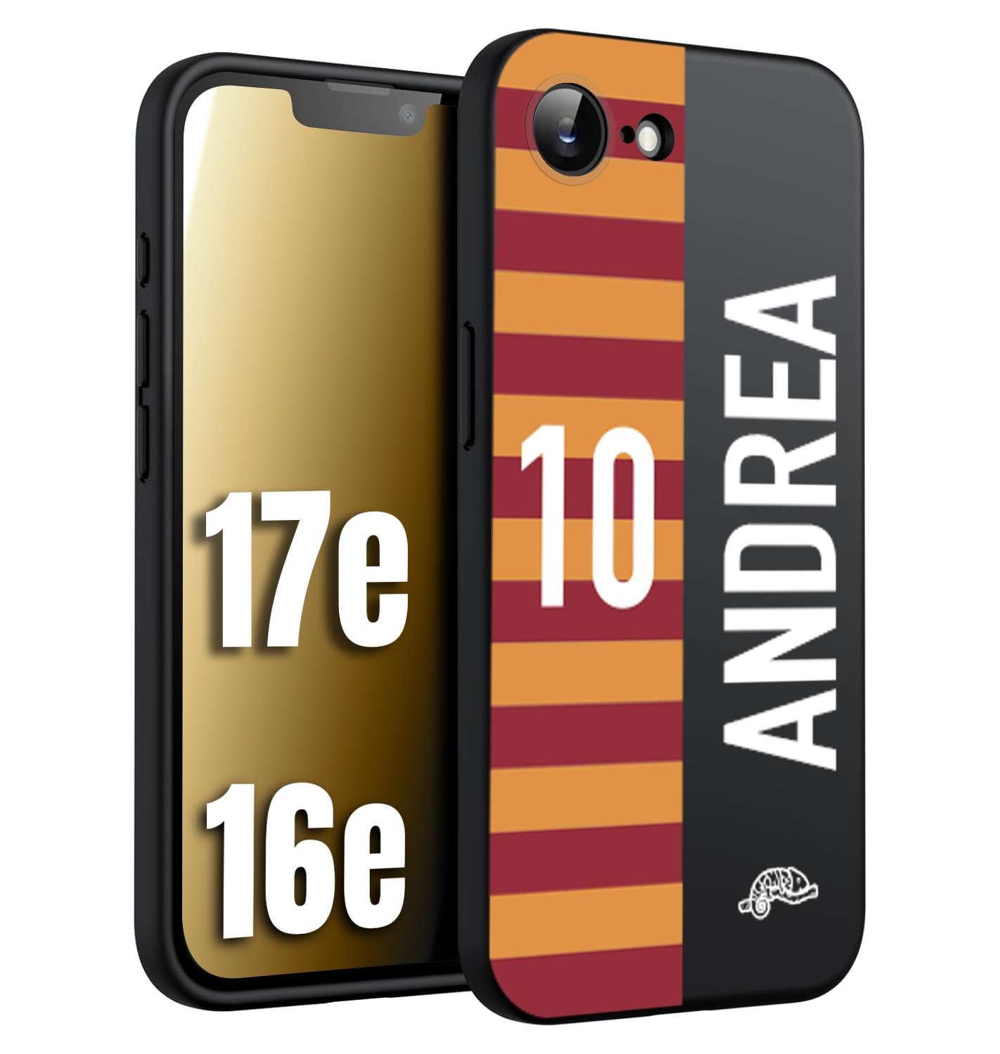 CUSTOMIZZA - Custodia cover nera morbida in tpu compatibile per iPhone 16E - 17E personalizzata calcio football nome e numero calciatori giallo rossi