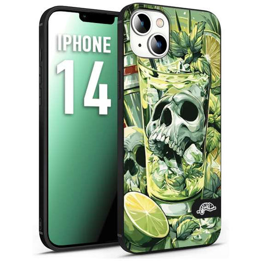 CUSTOMIZZA - Custodia cover nera morbida in tpu compatibile per iPhone 14 Mojito cocktail teschio illustrazione drink lime menta ghiacci tropicale street art