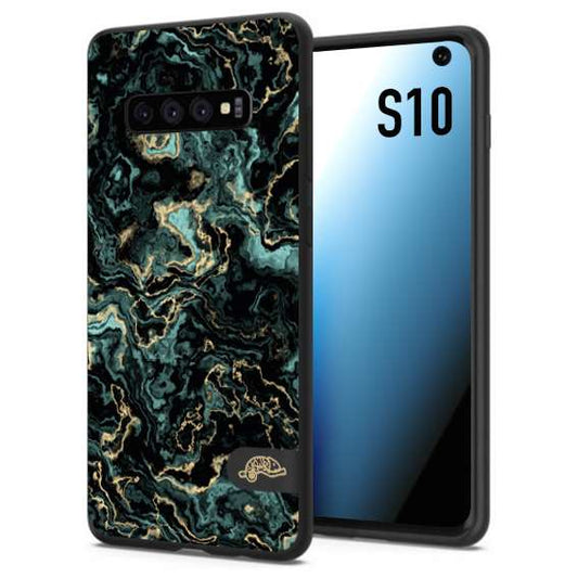 CUSTOMIZZA - Custodia cover nera morbida in tpu compatibile per Samsung S10 effetto marmo marble verde green venature dorato pietra
