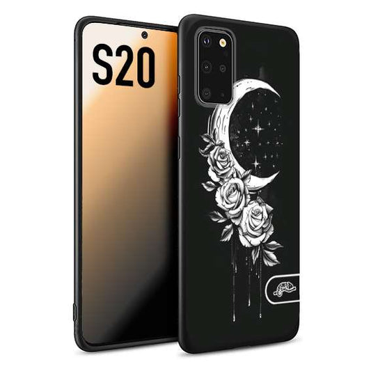 CUSTOMIZZA - Custodia cover nera morbida in tpu compatibile per Samsung S20 luna e fiori moon flowers black and white bianco a rilievo disegnato