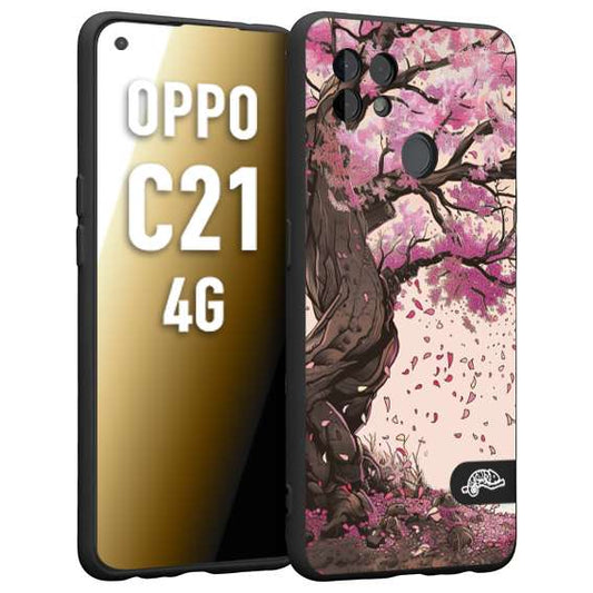 CUSTOMIZZA - Custodia cover nera morbida in tpu compatibile per Realme C21 4G giapponese colori morbidi fiori di ciliegio rosa disegnata
