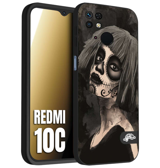 CUSTOMIZZA - Custodia cover nera morbida in tpu compatibile per Xiaomi Redmi 10C chicana messicana dea de la muerte donna santa tattoo disegnata