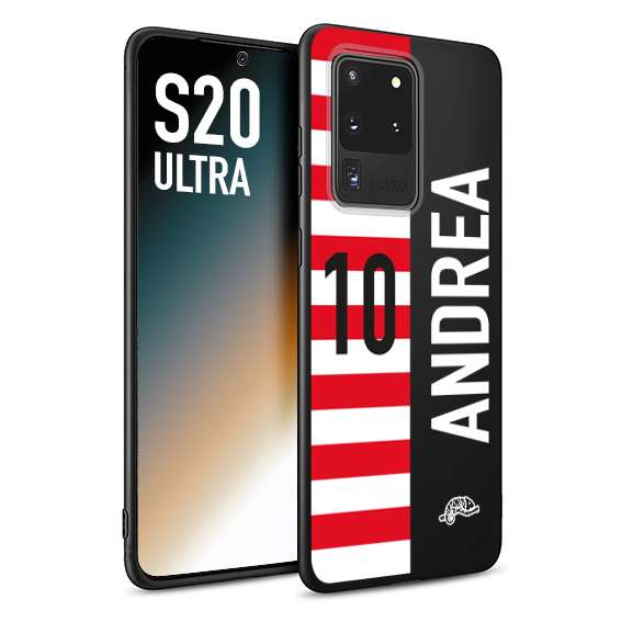 CUSTOMIZZA - Custodia cover nera morbida in tpu compatibile per Samsung S20 ULTRA personalizzata calcio football nome e numero calciatori bianco rossa