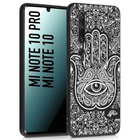CUSTOMIZZA - Custodia cover nera morbida in tpu compatibile per Xiaomi Mi Note 10 - Mi Note 10 Pro mano di fatima effetto rilievo mandala donna