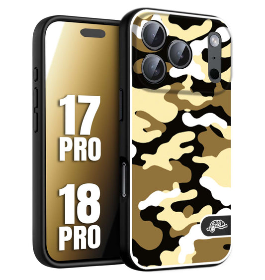 CUSTOMIZZA - Custodia cover nera morbida in tpu compatibile per iPhone 17 PRO - 18 PRO camouflage mimetico militare giallo desert brown
