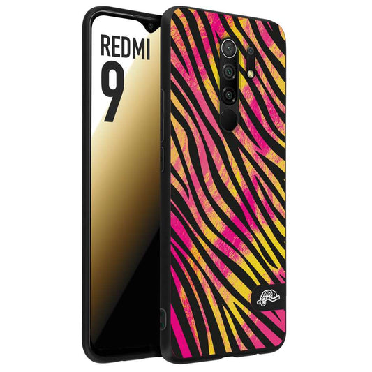 CUSTOMIZZA - Custodia cover nera morbida in tpu compatibile per Xiaomi Redmi 9 zebrata maculata a rilievo soft touch donna fucsia gialla