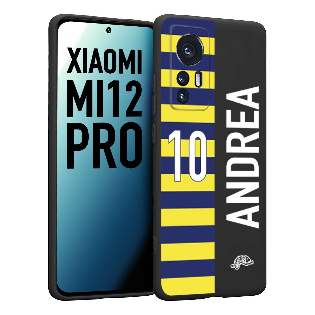 CUSTOMIZZA - Custodia cover nera morbida in tpu compatibile per Xiaomi 12 PRO personalizzata calcio football nome e numero calciatori giallo blu