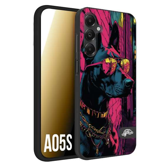 CUSTOMIZZA - Custodia cover nera morbida in tpu compatibile per Samsung A05S animali cyberpunk dobermann cane street dog fucsia blu