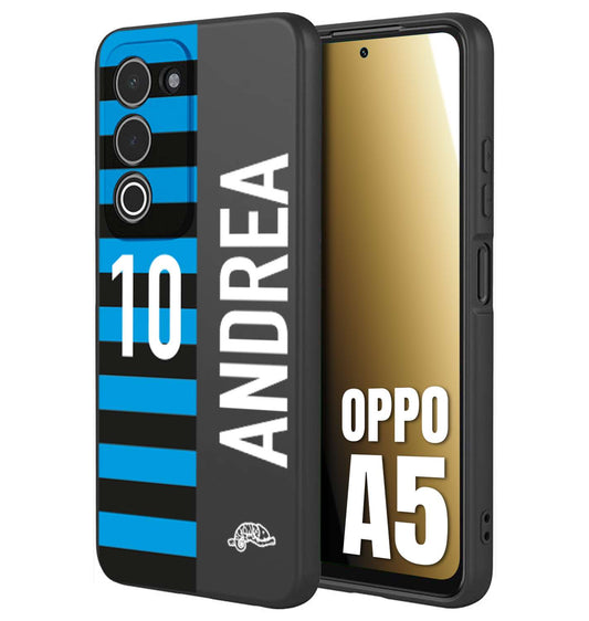 CUSTOMIZZA - Custodia cover nera morbida in tpu compatibile per Oppo A5 personalizzata calcio football nome e numero calciatori nerazzurra
