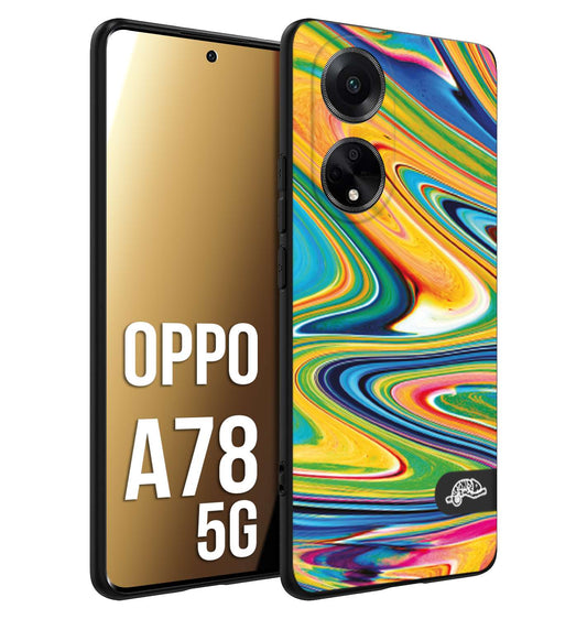 CUSTOMIZZA - Custodia cover nera morbida in tpu compatibile per Oppo A78 5G colorata fantasia vortice marmo arcobaleno gialla verde blu